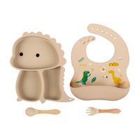 Vaisselle pour bébé personnalisée ensemble d'assiettes pour enfants sans BPA vaisselle pour bébé assiette dinosaure bavoir cuillère fourchette ensemble d'alimentation en silicone pour bébé