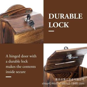 Retro Wooden Suggestion <b>Box</b> 10.6x7.9x5.8 Inch <b>Lockable</b> Wall Mounted Desktop <b>Storage</b> Organizer - Product Image 2