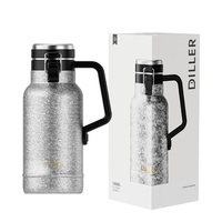 DILLER Pot isotherme sous vide grande capacité 1800 ml en acier inoxydable SUS304 avec poignée pour la maison, le bureau et les voyages