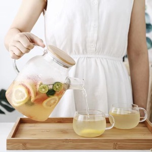 बांस के ढक्कन के साथ उच्च बोरोसिलिकेट ग्लास चाय केटल और पानी के पिचर फल टेटाट - Product Image 5