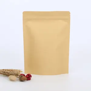 Resealable kraft paper stand up pouches waterproof food kraft paper ziplock bag custom tea stand up pouching bag with zipper