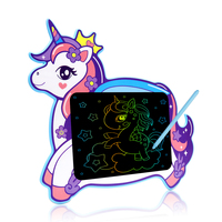 Tablette d'écriture LCD Licorne pour enfants, bloc-notes graphique de dessin animé, design mignon, portable, cadeau scolaire idéal, rose, bleu, à une touche