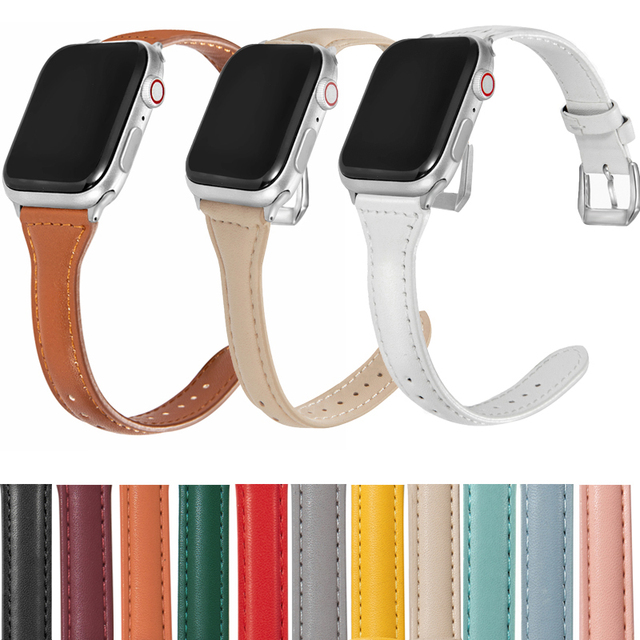 Luxury Slim Fashion Genuine Leather Watch Band for Girls 38mm 41mm 42mm Smart Watch Strap Buckle Compatible for Apple iWatch Ser