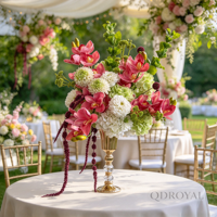 Boule de fleurs artificielles rose et blanche de haute qualité en gros, centre de table avec verdure pour la décoration de table de mariage et les événements festifs