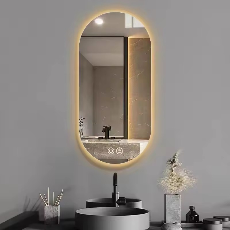 Miroir Mural Ovale Sans Cadre 40x20 Pouces Verre Biseauté Argent - Salle De Bain
