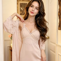 Ensemble de pyjama deux pièces en satin de polyester respirant, style français, longueur genou, manches longues, avec bretelles, pour l'été