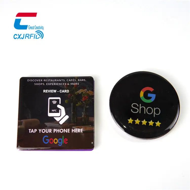 מותאם אישית אפוקסי NFC Google ביקורת כרטיס NTAG 213 Google ביקורת כרטיס NFC NTAG 215 אפוקסי מדבקה