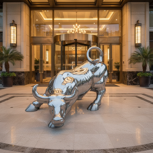 Scultura Moderna di Animale in Acciaio Inossidabile Lucidato a Specchio, Statua di Toro Personalizzata - Product Image 3