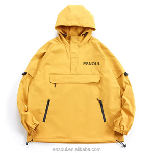 Áo khoác gió nam có mũ trùm đầu, chất liệu nylon, kiểu dáng OEM tùy chỉnh, nửa khóa kéo, chống thấm nước, trơn, thể thao. - Product Image 1