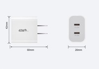 Bloc chargeur USB C 40W double port 20W PD, adaptateur secteur Type C pour téléphone 16 15 Pro Max, Samsung S23 S22, tablette
