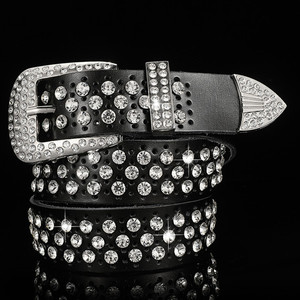 <span class=keywords><strong>Ceinture</strong></span> pour <span class=keywords><strong>femme</strong></span> en <span class=keywords><strong>cuir</strong></span> véritable de style coréen avec strass, boucle à ardillon et boucle en acier, vente directe d'usine Ecowalson - Product Image 2