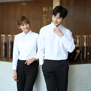 Chemise blanche à manches longues pour le personnel d'hôtel et <span class=keywords><strong>de</strong></span> restaurant, coupe ajustée, respirante, en polyester/coton, couleurs et tailles personnalisées en stock - Product Image 2