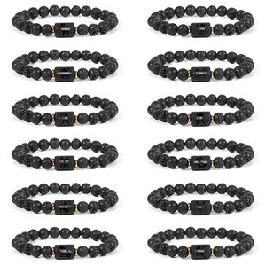 Pulsera del Zodiaco para Hombre y Mujer, Piedra Volcánica de 8mm, Amuleto de la <span class=keywords><strong>Suerte</strong></span>, Pulsera con Signo del Zodiaco, Joyería de Moda, Regalos - Product Image 3