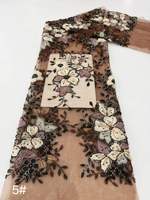 Tissu en dentelle à fleurs 3D élégant avec sequins, tissu en tulle brodé de perles lourdes et de motifs floraux pour robe de haute couture