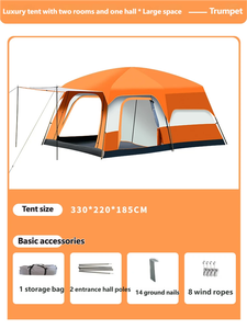 Tente de camping familiale spacieuse pour 3, 4, 5, 8 ou 10 personnes, deux chambres, un salon, tente d'extérieur - Product Image 5