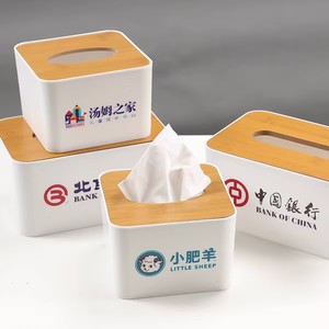 Tissue Box With Wooden Lid <b>Square</b> Shape Multi Purpose Home Car Desktop Storage Custom Logo Printing Available - Product Image 1