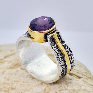 Anello Bicolore con Cristallo Viola Stile Vintage Regolabile per Donne - Product Image 6