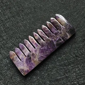 Hot Sale Natural Crystal Carving Healing Reiki Amethyst Crystal Combs For Women Beauty Personal Care