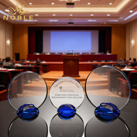 Trofeo de Premio Círculo de Excelencia de Cristal con Base Azul, Diseño de Moda, Gran Venta, Ideal para Regalo Empresarial