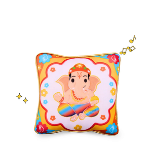 Coussin en peluche Ganesha Mantra Chanting 25 cm, doux, activé par le son, pour la méditation et la prière, jouet religieux hindou - Product Image 1