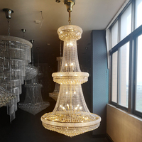 Lustre LED Classique de Luxe en Cristal Doré, Suspension Multi-Niveaux en Forme de Sablier, Lumière Blanche Chaude 3500K, Garantie 3 Ans pour Hôtels
