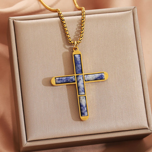 Natürliche Stein-Halskette mit Tigerauge und Türkis-Einlage, Kreuzanhänger aus Edelstahl, Spirituelles Geschenk für Männer/Frauen - Product Image 5