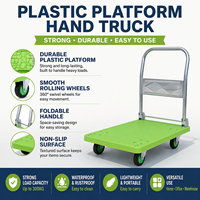 Chariot à plateforme pliable robuste noir avec 4 roues lisses et silencieuses, capacité de charge de 300 kg, chariot à main en plastique