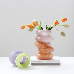 Vase en verre dégradé <span class=keywords><strong>couleur</strong></span> bonbon, style INS nordique, luxe léger, créatif, pour fleurs fraîches, décoration de bureau, forme de <span class=keywords><strong>chenille</strong></span> - Product Image 4