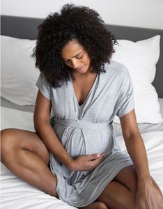 Pyjama de <span class=keywords><strong>maternité</strong></span> en Viscose souple et extensible, grande taille, col en V, femme de nuit, vêtements de soins infirmiers - Product Image 4