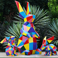 Statue de lapin abstraite moderne en fibre de verre, sculpture décorative en résine FRP, artisanat d'art, animal de dessin animé personnalisé pour centre commercial