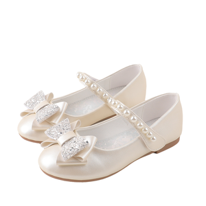 2025 nuove ragazze principessa <span class=keywords><strong>scarpe</strong></span> da festa in oro <span class=keywords><strong>Glitter</strong></span> pelle con cinturino di perle e fiocco per la scuola di Performance di compleanno - Product Image 1