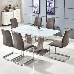 Venda quente mesa de extensão com alta brilhante e vidro temperado top