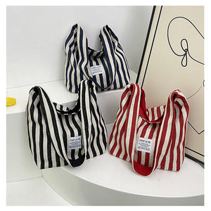 THK nuevo bolso de lona de gran capacidad a rayas bolsos de moda bolsos de hombro para mujer Lindo bolso de compras reutilizable - Product Image 1