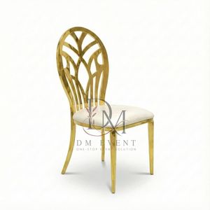 Leaf Fan Back Gold Stainless Steel Wedding <b>Chair</b> with <b>White</b> Cushion for Banquet and Hotel Events Wholesale Seating - Product Image 1
