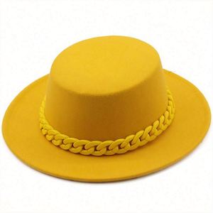 In Stock <b>Cheap</b> Price Unisex Felt Fedora Hat Wide Brim with <b>Chain</b> Casual Outdoor - Product Image 3