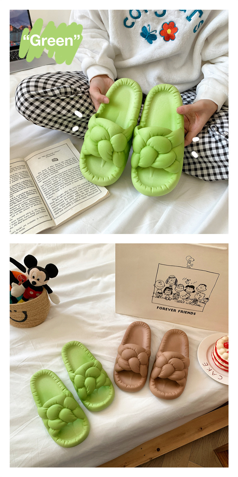 PVC Thick Soles Slippers Women Summer Woven Home Bathroom Couple Slides Sandals