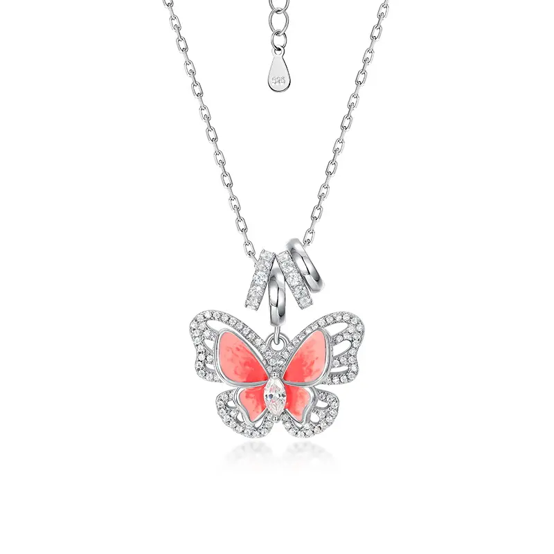 Beliebte Schmetterling Anhänger Charm Halskette Bester Freund Freundschaft Halskette Emaille Silber Schmuck für Frauen