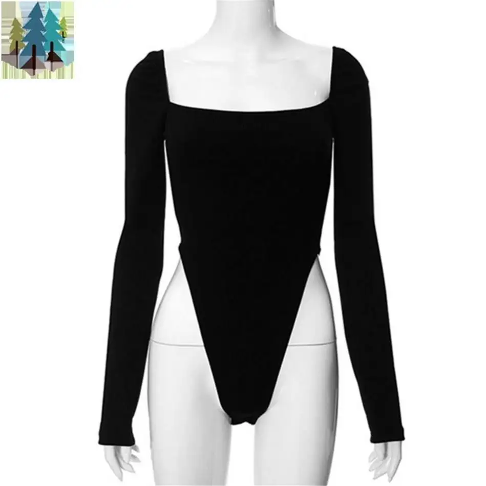 autumn winter 2024 new square collar long sleeve bodysuit top solid bodycon casual outfit top for women lady