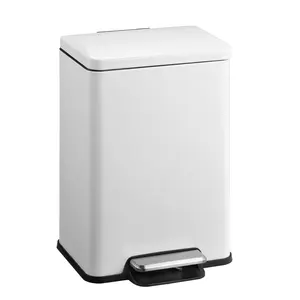 15L Pedal Silm Waste Bin With Soft Close Lid Steel Rectangular Trash Can With Fingerprint-proof