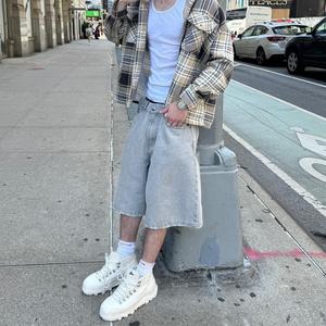 Pantalones Vaqueros Anchos de Mezclilla Estilo Urbano, Personalizados, Vintage, Desgastados, de Cintura Alta, Shorts de Mezclilla Holgados para Hombre - Product Image 6