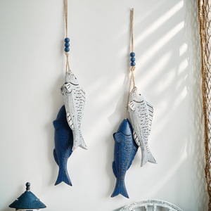 Decoración de Pared de Madera Tallada con Forma de Pez Mediterráneo, 2 Piezas, Decoración para el Hogar, Forma Irregular, Material de Madera - Product Image 2