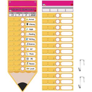 Daily Schedule Pocket Chart 31 Pencil Cards 14 Pockets Time Management Back to School Classroom <b>Decor</b> - Product Image 1