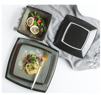 Assiette carrée peu profonde en céramique peinte à la main, style nord-européen, pour restaurant