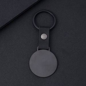 Ronud Shape Brushed Metal Blank <b>Keychain</b> Stainless Steel Pendant Personalized Custom Laser Engrave Logo Tag with Leather Chain - Product Image 3
