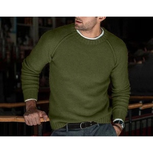 Pull tricoté <span class=keywords><strong>homme</strong></span> automne-hiver, col rond, manches raglan, col et poignets côtelés fins, coupe ajustée, style décontracté et tendance - Product Image 1