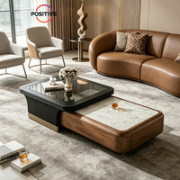 Table basse en marbre de design minimaliste italien, base en bois massif moderne et luxueuse pour salon, usage domestique, mobilier haut de gamme