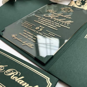 Invitation de mariage ou d'anniversaire personnalisée en acrylique transparent avec estampage à chaud doré, dossier haut de gamme, Saint-Valentin, Nouvel An, Pâques - Product Image 3