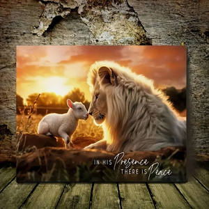 Peinture sur toile en sa présence il y a la paix Lion et agneau Art mural Impressions sur toile - Product Image 2
