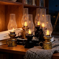 Lampe à huile vintage pour Halloween, petite lampe à huile électronique en PP, ornement rétro, simulation d'ambiance, veilleuse de Noël