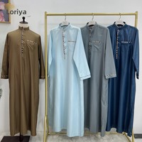 Thobe musulman pour hommes, couleur unie, style arabe, kaftan islamique décontracté, jubbah à manches longues avec poche pour l'été – Meilleure vente